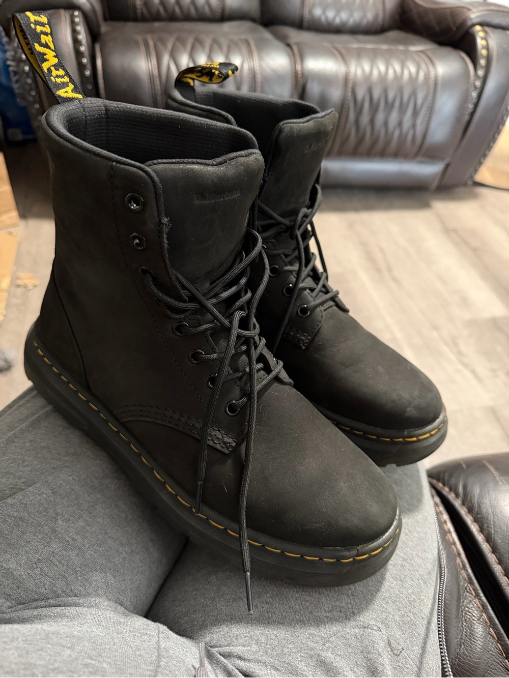 Dr. Martens Black Boots with Yellow Stitching